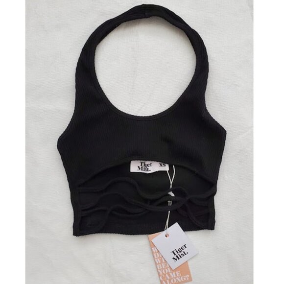 NWT Tiger Mist Black Halter Tank Bandage Top Cropped Strappy Midriff Size XS - Picture 4 of 11